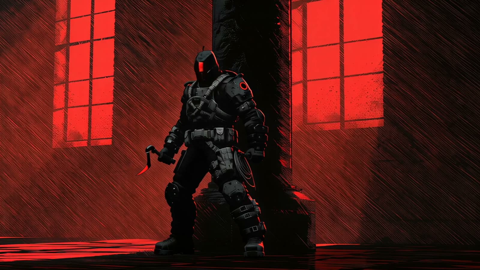 An AURORYN Operative in the red-lit lab, from the Episode One trailer